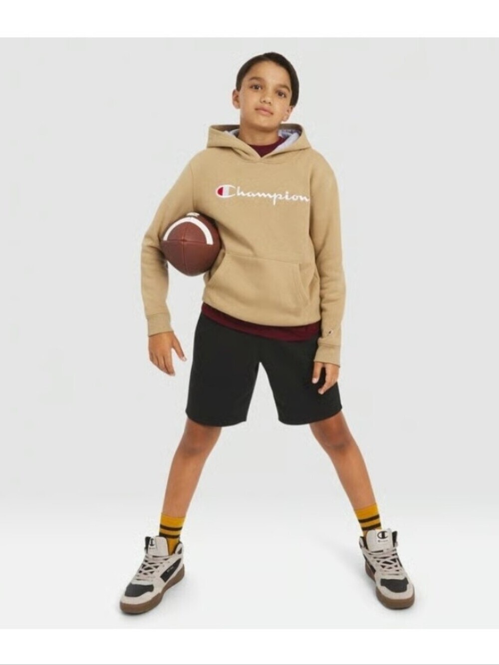 Champion Kids' Signature Fleece Hoodie - Khaki Size L 14-16